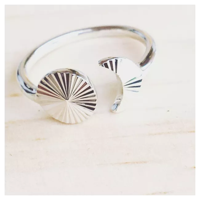 Bague Moon and Circle Striée