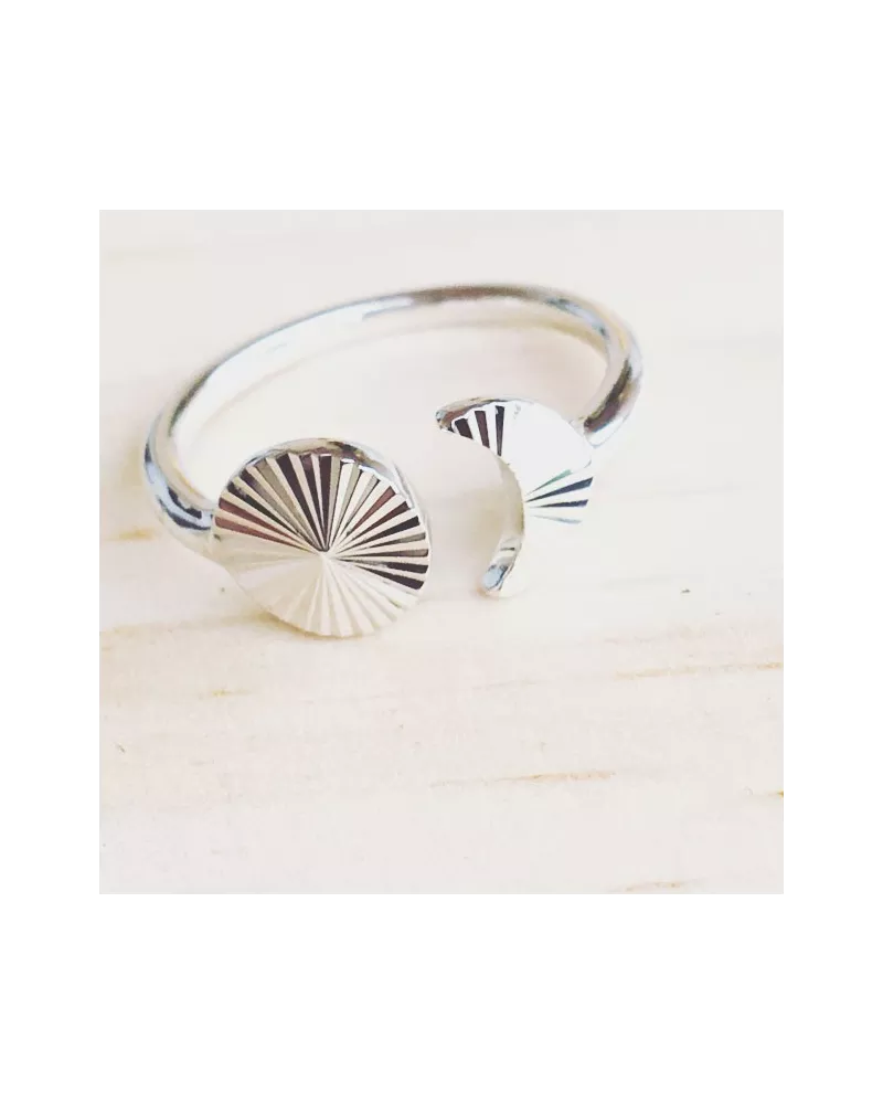 Bague Moon and Circle Striée