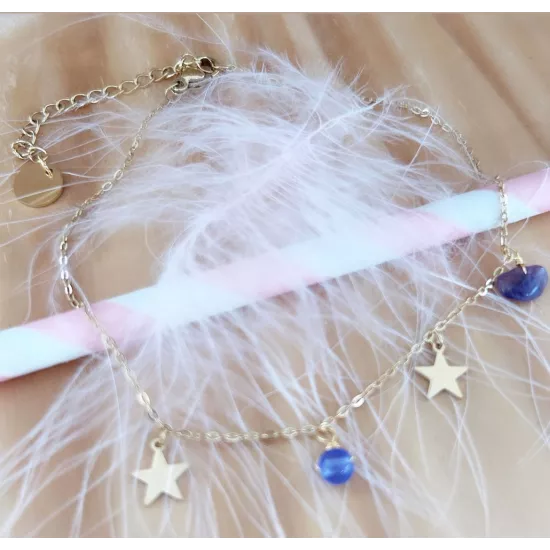 Chaîne de cheville acier doré Stars and Beads