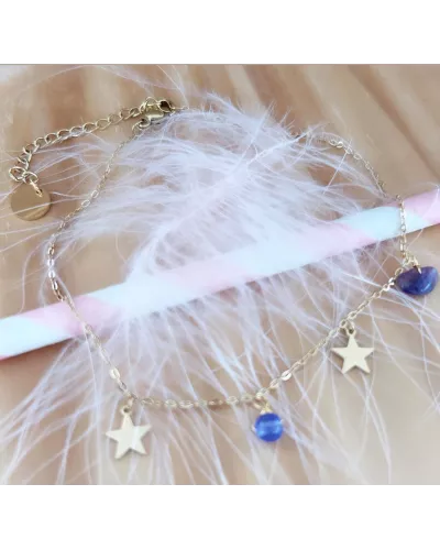 Chaîne de cheville acier doré Stars and Beads