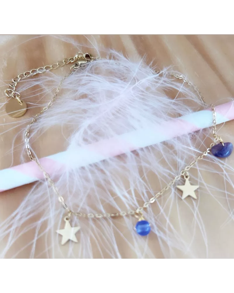Chaîne de cheville acier doré Stars and Beads