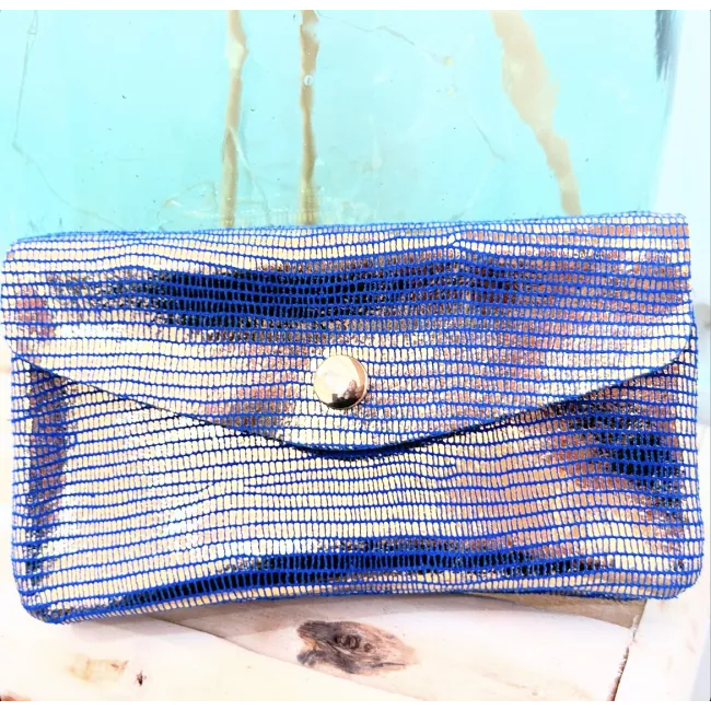 Pochette en cuir irisé doré et coloré