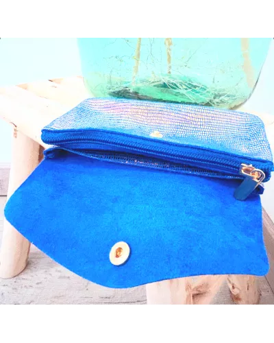 Pochette en cuir irisé doré et coloré