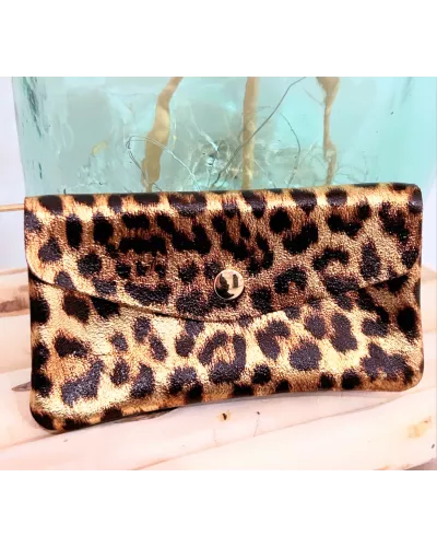 Pochette en cuir irisé doré et coloré