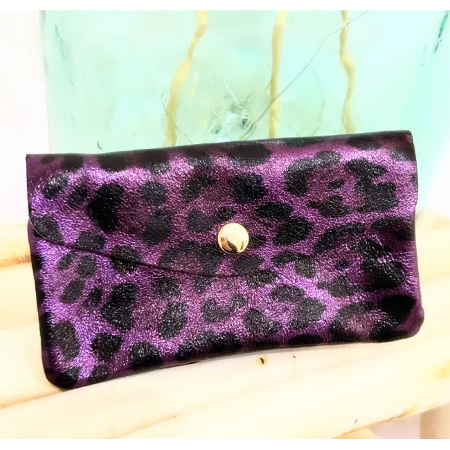 Pochette en cuir irisé doré et coloré