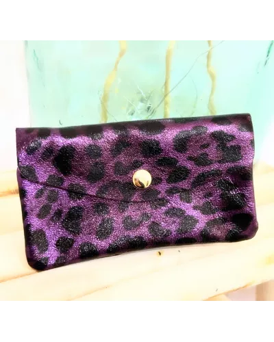 Pochette en cuir irisé doré et coloré