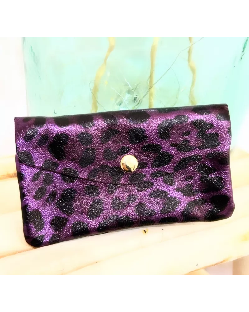 Pochette en cuir irisé doré et coloré