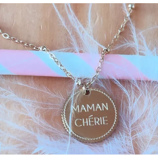 Collier acier doré Maman Chérie