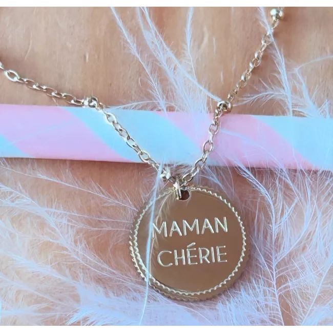 Collier acier doré Maman Chérie
