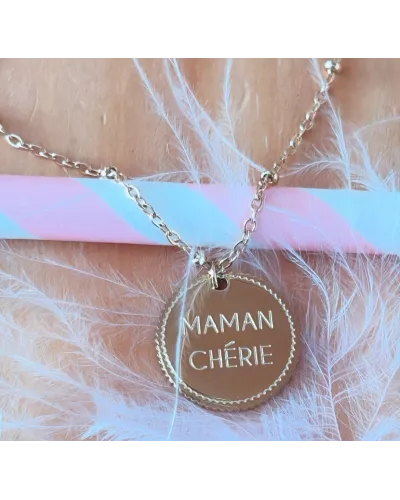Collier acier doré Maman Chérie