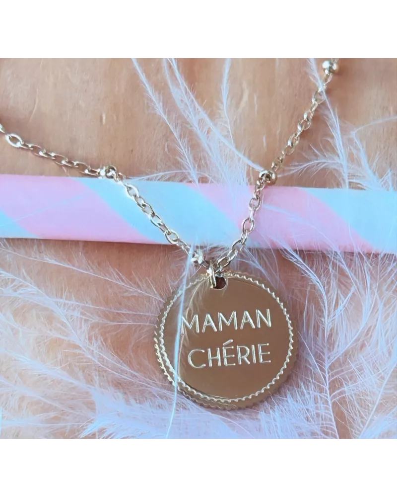 Collier acier doré Maman Chérie