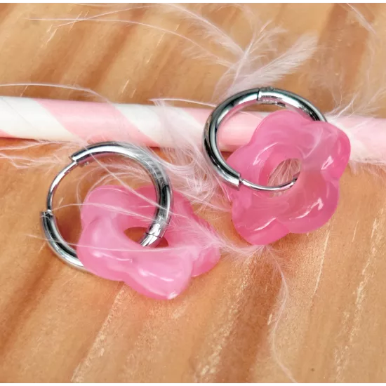 Créoles fleurs en acétate et acier – Boucles d’oreilles femme – My Poupi