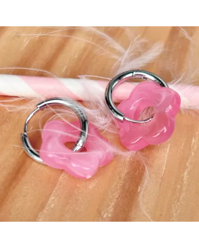 Créoles fleurs en acétate et acier – Boucles d’oreilles femme – My Poupi