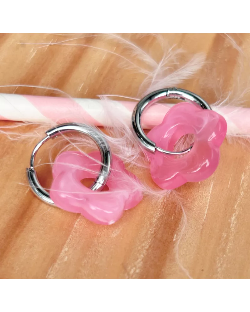 Créoles fleurs en acétate et acier – Boucles d’oreilles femme – My Poupi