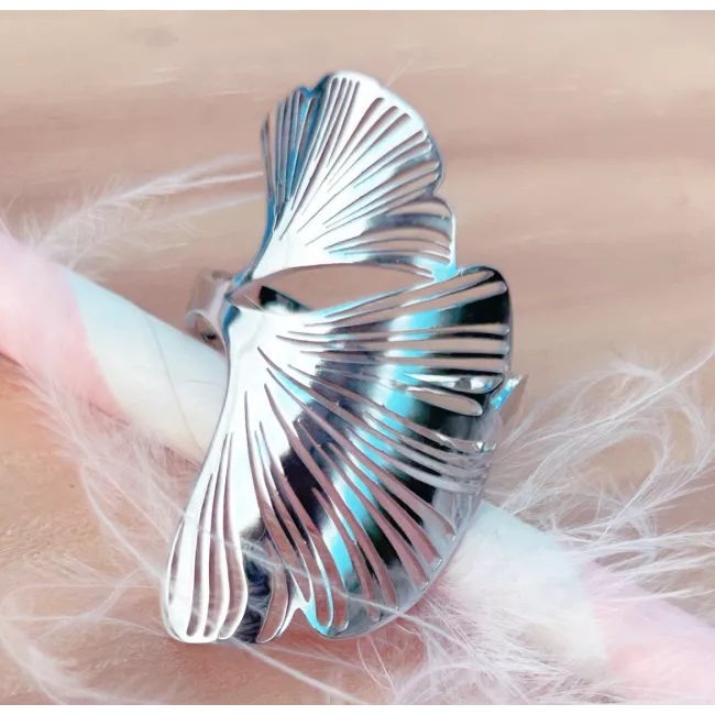 Bague en acier en feuille de ginkgo biloba