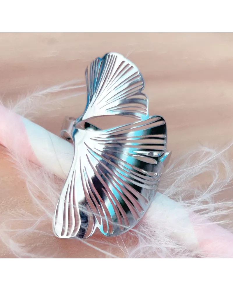 Bague en acier en feuille de ginkgo biloba