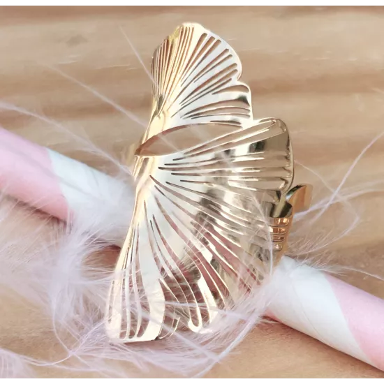 Bague en acier en feuille de ginkgo biloba