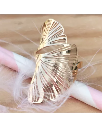 Bague en acier en feuille de ginkgo biloba