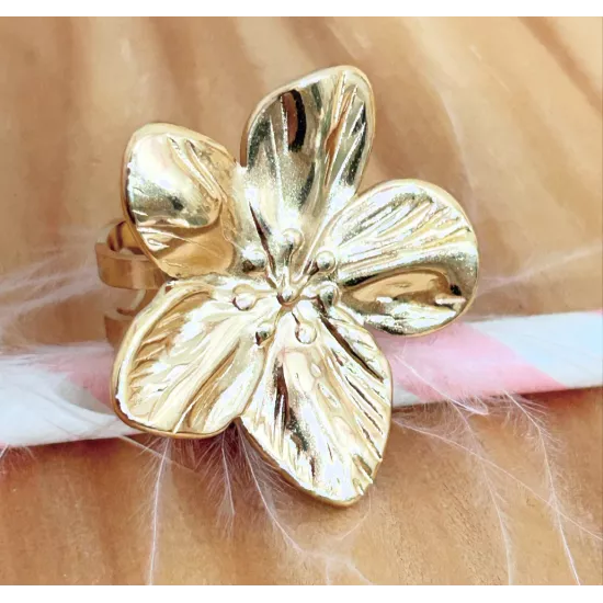 Bague Acier Doré Floralia Bloom