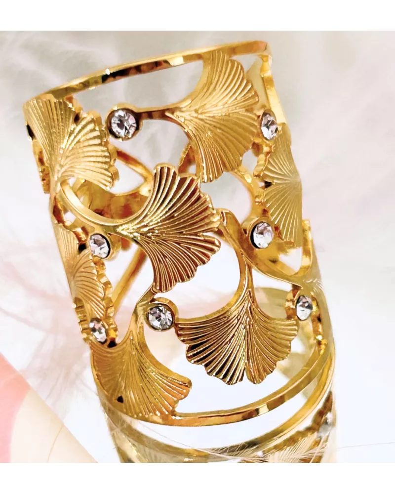 Bague Acier Diva Ginkgo Biloba Eclat