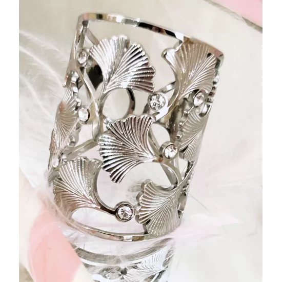 Bague Acier Diva Ginkgo Biloba Eclat