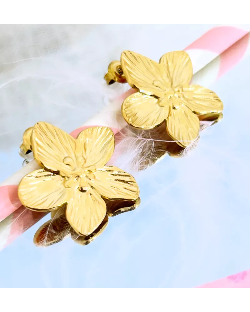 Boucles d'oreilles Acier doré Floralia Bloom