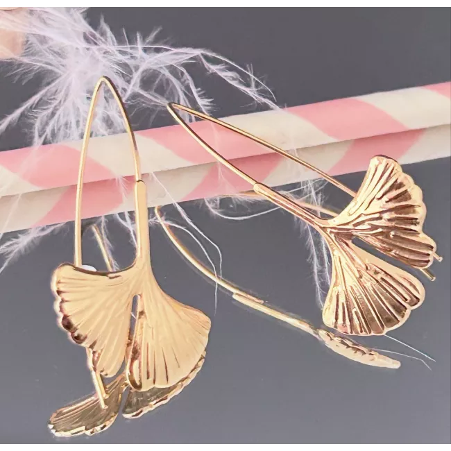 Boucles d'oreilles Acier doré Gingkoa