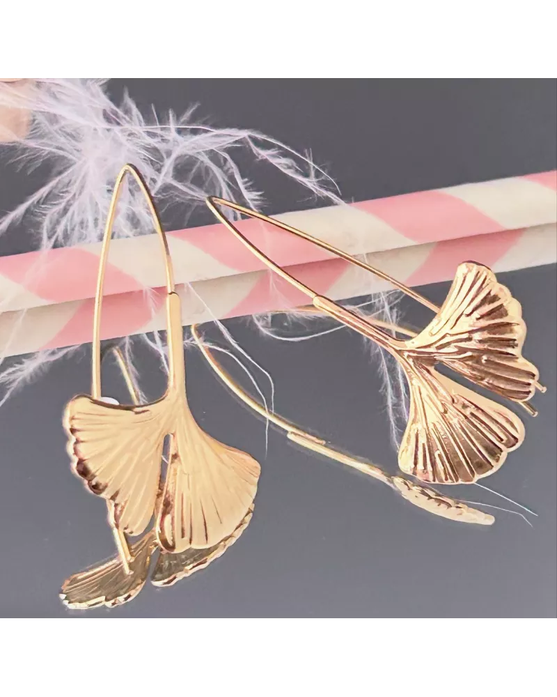 Boucles d'oreilles Acier doré Gingkoa