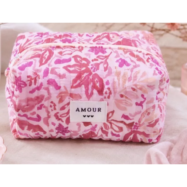 Trousse maquillage femme coton – Fleurs romantiques rosées | Juliette