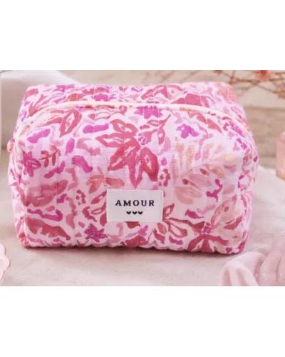 Trousse maquillage femme coton – Fleurs romantiques rosées | Juliette