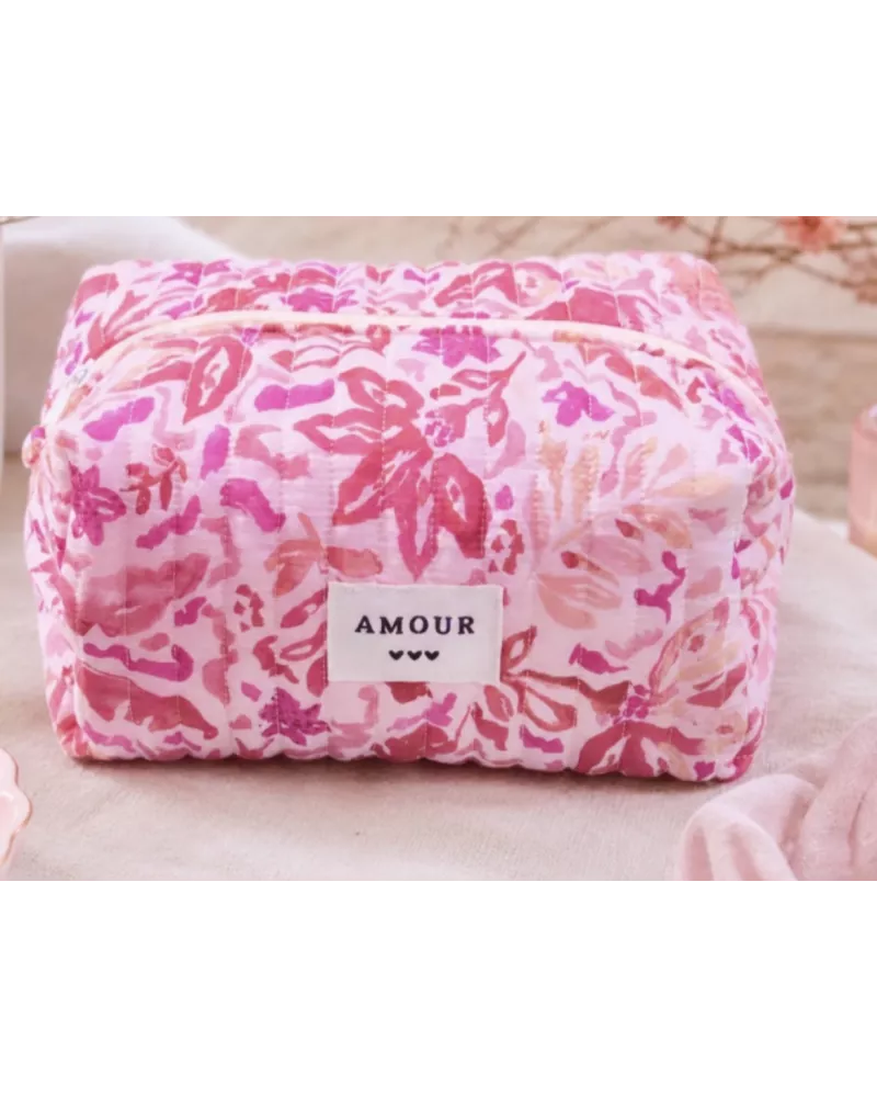 Trousse maquillage femme coton – Fleurs romantiques rosées | Juliette