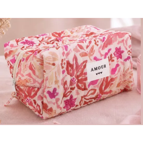 Trousse maquillage femme coton – Fleurs romantiques rosées | Juliette