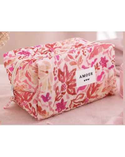 Trousse maquillage femme coton – Fleurs romantiques rosées | Juliette