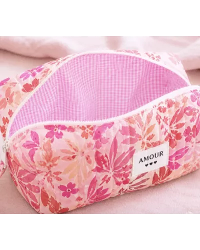 Trousse maquillage femme coton – Fleurs romantiques rosées | Juliette