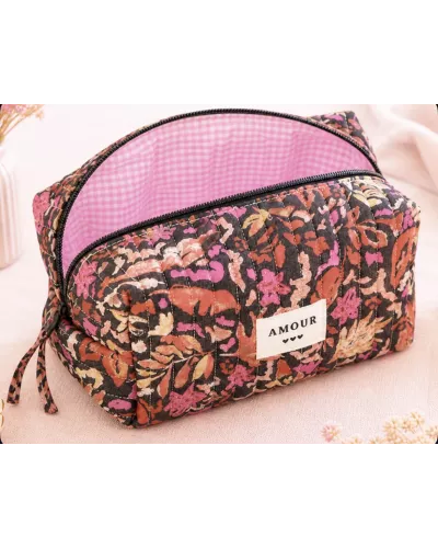 rousse maquillage femme coton – Fleurs intenses noires et roses | Juliette