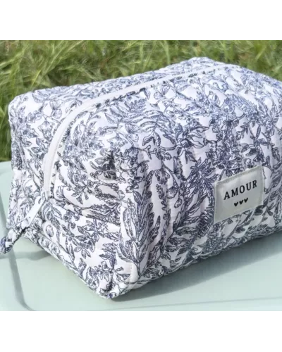 Trousse maquillage femme coton – Toile florale bleue | Juliette
