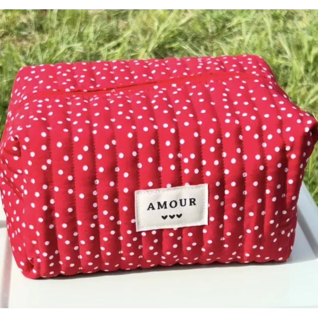 Trousse maquillage femme coton – Pois rouges rétro | Juliette