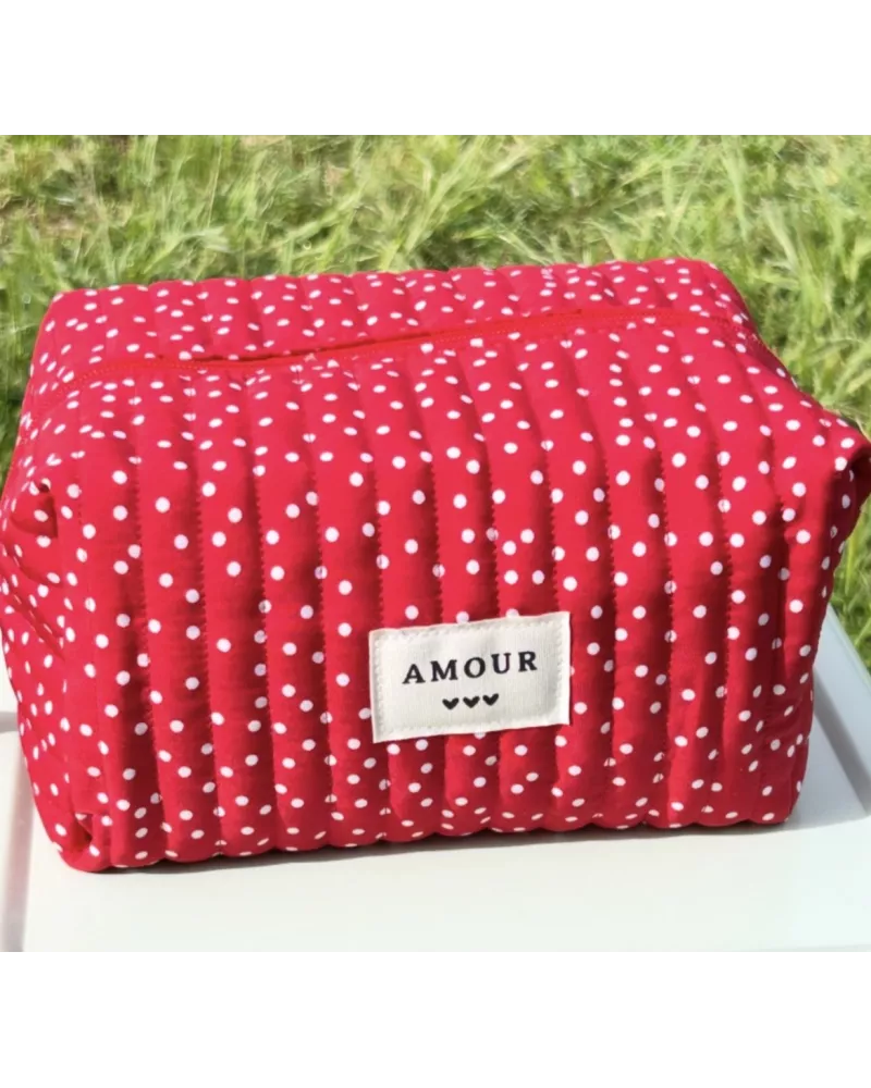 Trousse maquillage femme coton – Pois rouges rétro | Juliette