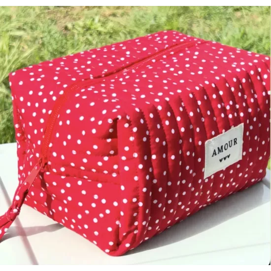 Trousse maquillage femme coton – Pois rouges rétro | Juliette