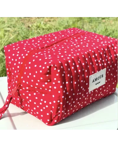 Trousse maquillage femme coton – Pois rouges rétro | Juliette