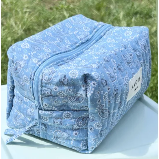 Trousse maquillage femme coton – Bandana bleu clair | Juliette My Poupi