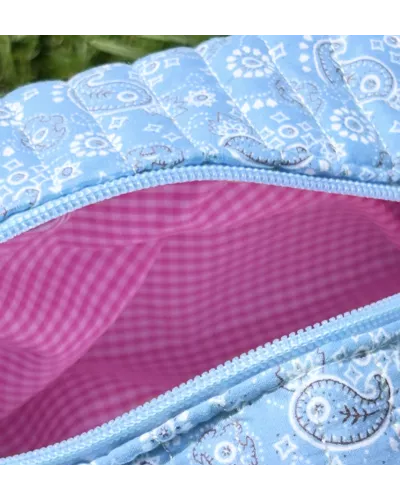 Trousse maquillage femme coton – Bandana bleu clair | Juliette My Poupi