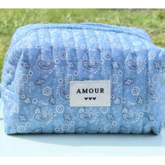 Trousse maquillage femme coton – Bandana bleu clair | Juliette My Poupi