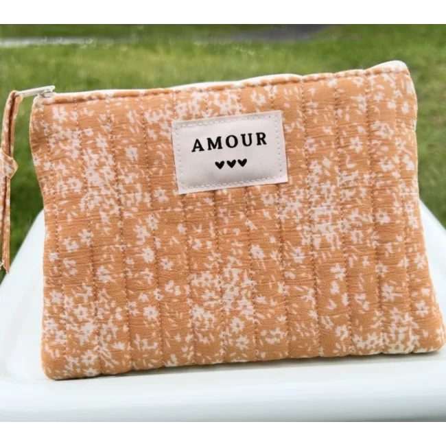 Pochette maquillage femme – Fleurs délicates orangées | Juliette My Poupi