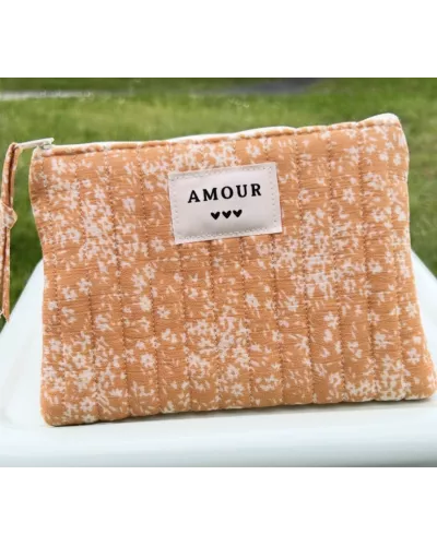 Pochette maquillage femme – Fleurs délicates orangées | Juliette My Poupi