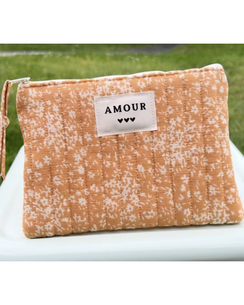 Pochette maquillage femme – Fleurs délicates orangées | Juliette My Poupi