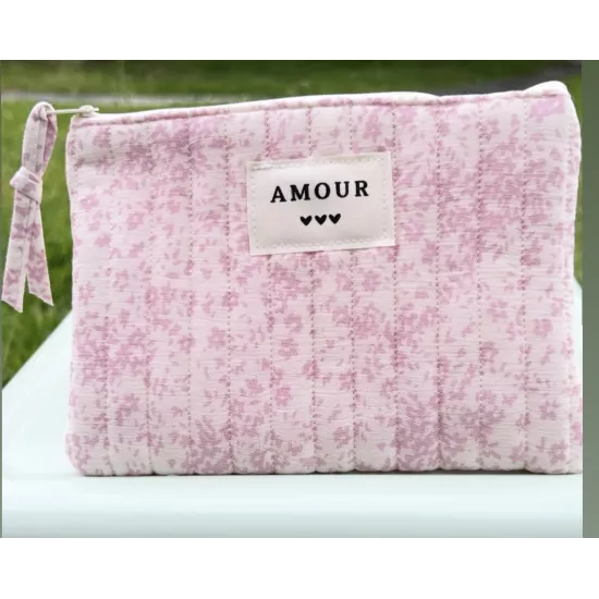 Pochette maquillage femme – Toile florale rose | Juliette My Poupi