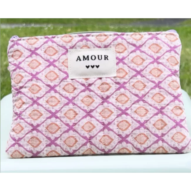 Pochette maquillage femme – Motif graphique rose abricot | Juliette My Poupi