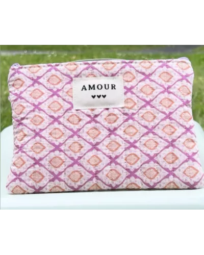 Pochette maquillage femme – Motif graphique rose abricot | Juliette My Poupi