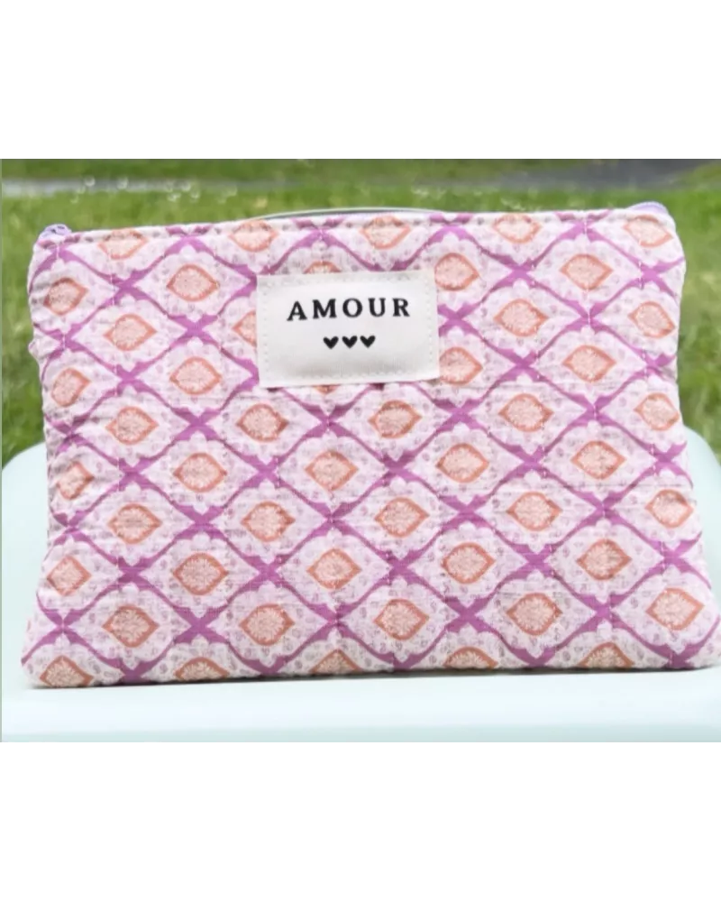 Pochette maquillage femme – Motif graphique rose abricot | Juliette My Poupi